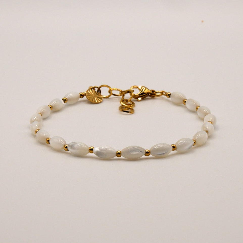 Armband Laura - Perlmutt - Edelstahl - Weiß