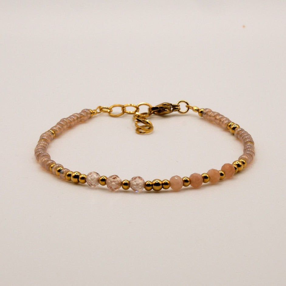 Armband Diana - Sonnenstein - Zirkon - Edelstahl - Beige