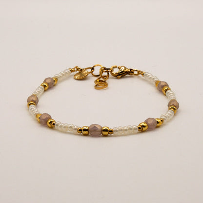 Armband Nina - Böhmische Glasperlen - Edelstahl - Weiß/Lila