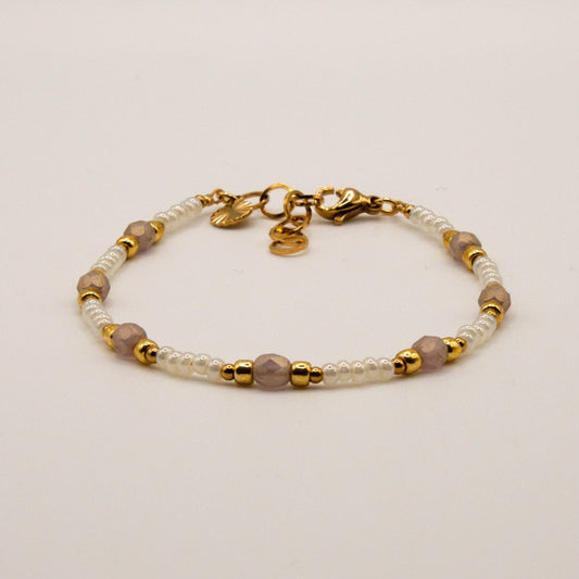 Nina Bracelet - Bohemian Glass Beads - Stainless Steel - White/Purple