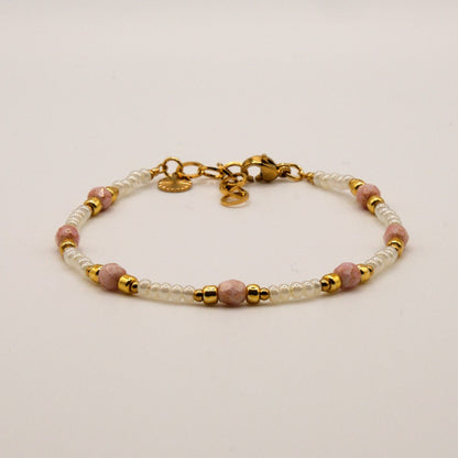 Armband Greta - Böhmische Glasperlen - Edelstahl - Weiß/Rosa