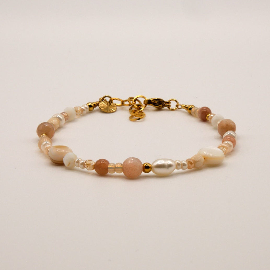 Armband Mila - Perlenmix - Edelstahl - beige