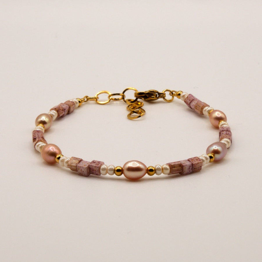Armband Isabella - Süßwasserpelen - Edelstahl - Rosa/Gold
