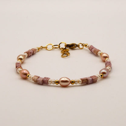 Armband Isabella - Süßwasserpelen - Edelstahl - Rosa/Gold