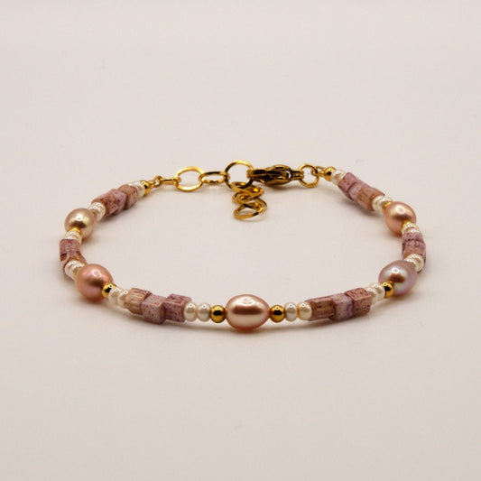 Armband Isabella - Süßwasserpelen - Edelstahl - Rosa/Gold
