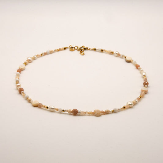 Halskette Mila - Perlenmix - Edelstahl - beige