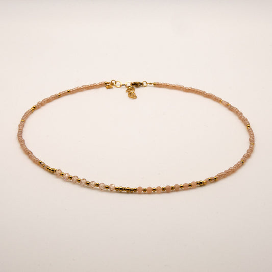 Halskette Diana - Sonnenstein - Zirkon - Edelstahl - Beige