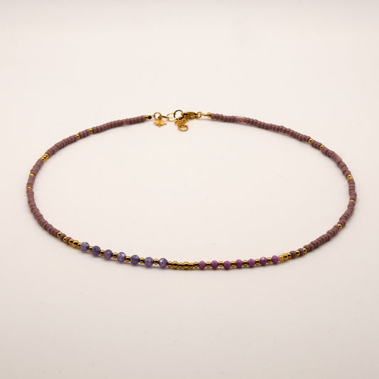 Halskette Adriana - Mica - Zirkon - Edelstahl - Lila