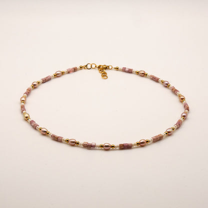 Halskette Isabella - Süßwasserpelen - Edelstahl - Rosa/Gold