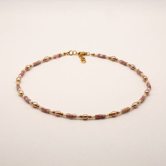 Halskette Isabella - Süßwasserpelen - Edelstahl - Rosa/Gold