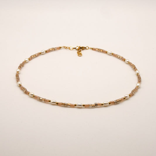 Halskette Kira - Süßwasserpelen - Edelstahl - Beige/Gold