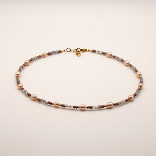 Halskette Lia - Süßwasserpelen - Edelstahl - Lila/Gold