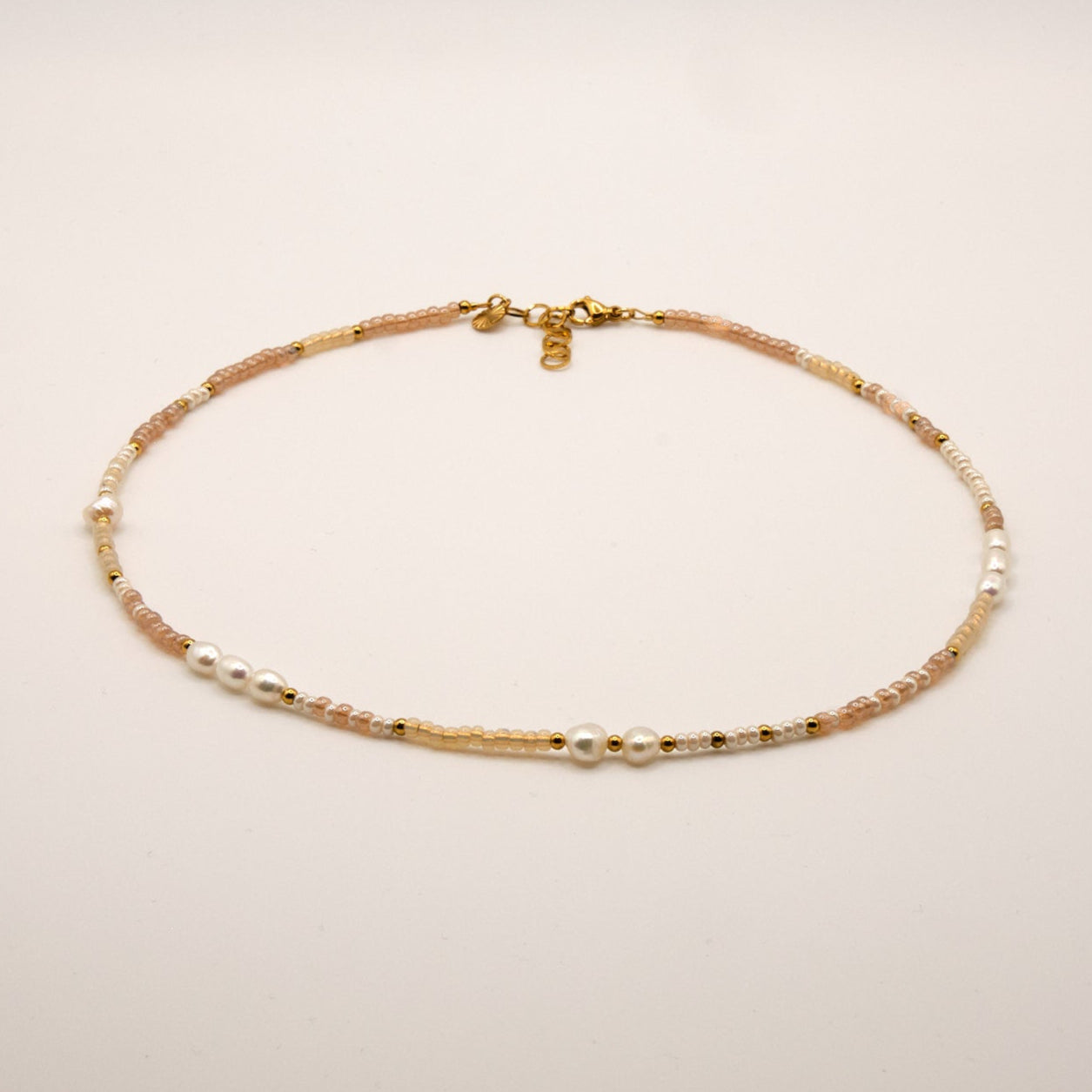 Halskette Merle - Süßwasserperlen - Edelstahl - Weiß/Gold