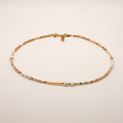 Halskette Merle - Süßwasserperlen - Edelstahl - Weiß/Gold