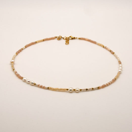 Halskette Merle - Süßwasserperlen - Edelstahl - Weiß/Gold