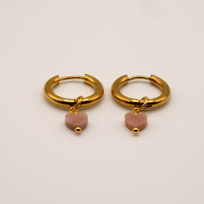 Sophie Earrings - Rhodonite - Heart - Stainless Steel - Light Pink