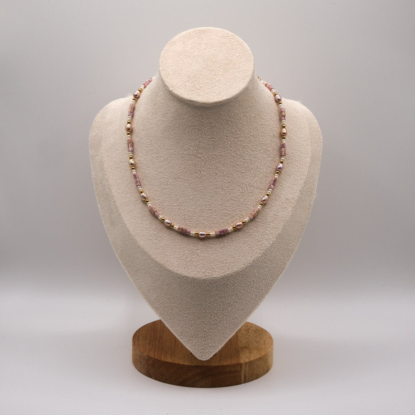 Halskette Isabella - Süßwasserpelen - Edelstahl - Rosa/Gold