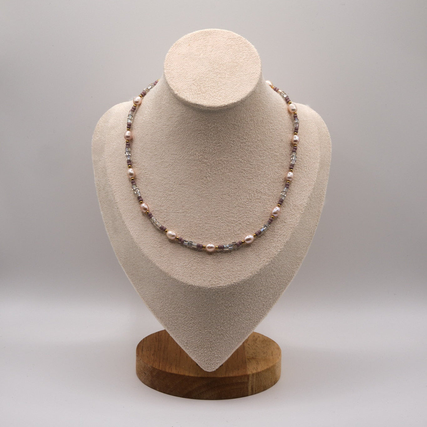 Halskette Lia - Süßwasserpelen - Edelstahl - Lila/Gold