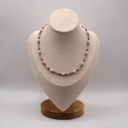 Halskette Lia - Süßwasserpelen - Edelstahl - Lila/Gold