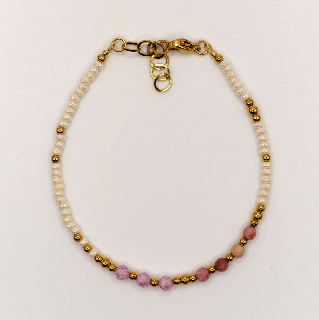 Luna Bracelet - Rhodonite - Zircon - Stainless Steel - White/Pink