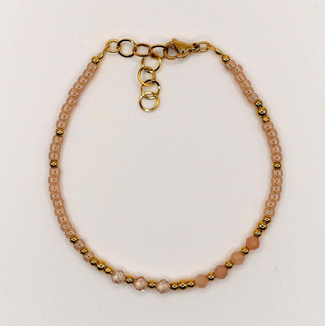 Armband Diana - Sonnenstein - Zirkon - Edelstahl - Beige