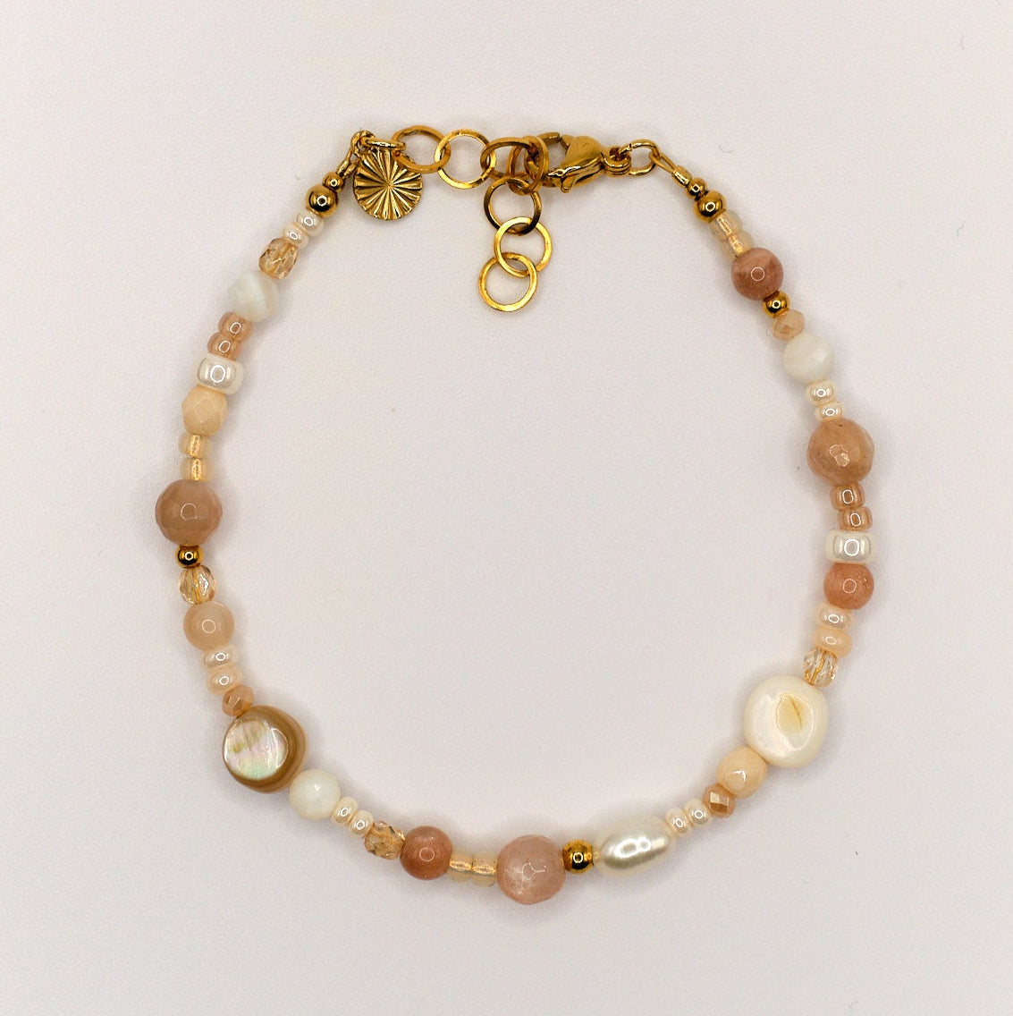 Armband Mila - Perlenmix - Edelstahl - beige