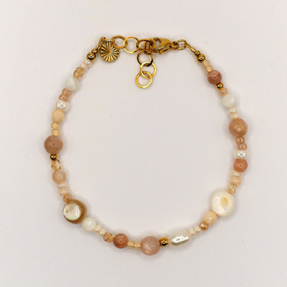 Armband Mila - Perlenmix - Edelstahl - beige