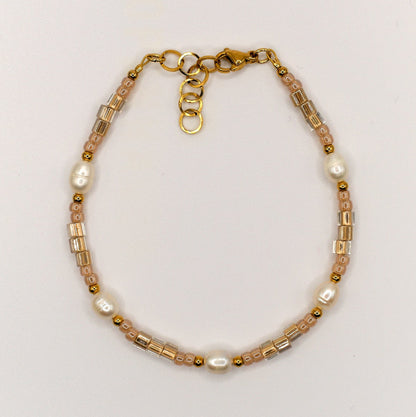 Armband Kira - Süßwasserpelen - Edelstahl - Beige/Gold