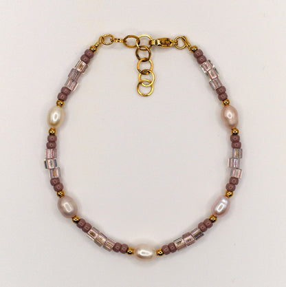 Armband Lia - Süßwasserpelen - Edelstahl - Lila/Gold