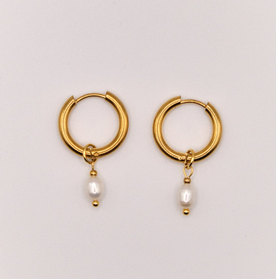 Ohrringe Emilia - Süßwasserperlen - Edelstahl - Weiß