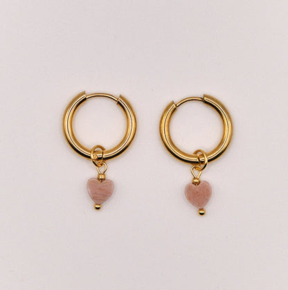 Sophie Earrings - Rhodonite - Heart - Stainless Steel - Light Pink