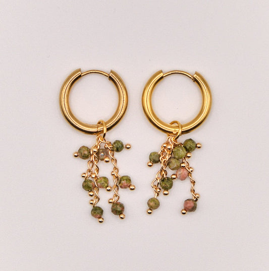 Flora earrings - natural stones - stainless steel - green