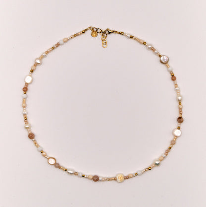 Halskette Mila - Perlenmix - Edelstahl - beige