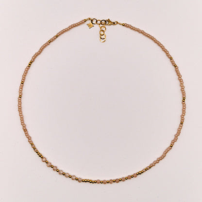 Halskette Diana - Sonnenstein - Zirkon - Edelstahl - Beige