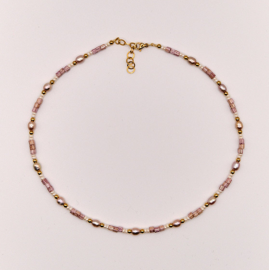 Halskette Isabella - Süßwasserpelen - Edelstahl - Rosa/Gold
