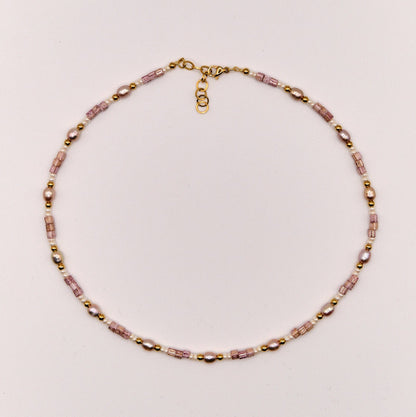Halskette Isabella - Süßwasserpelen - Edelstahl - Rosa/Gold