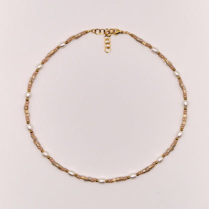 Halskette Kira - Süßwasserpelen - Edelstahl - Beige/Gold