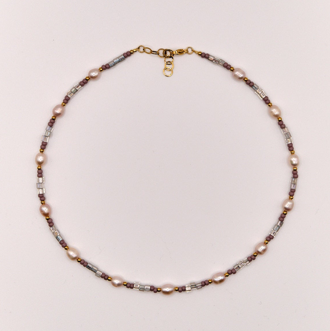 Halskette Lia - Süßwasserpelen - Edelstahl - Lila/Gold